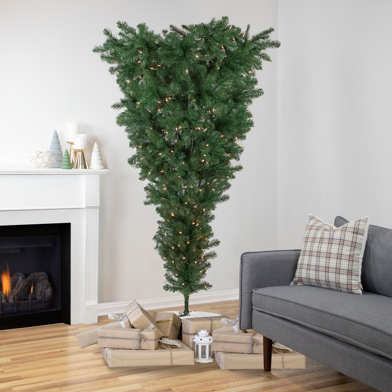 Northlight Pre-Lit Green Spruce Artificial Upside Down Christmas Tree - 7.5' - Clear Lights
